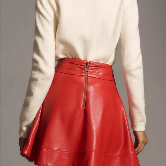 Anthropologie Maeve Red Leather Circle Skirt - Picture 2 of 5